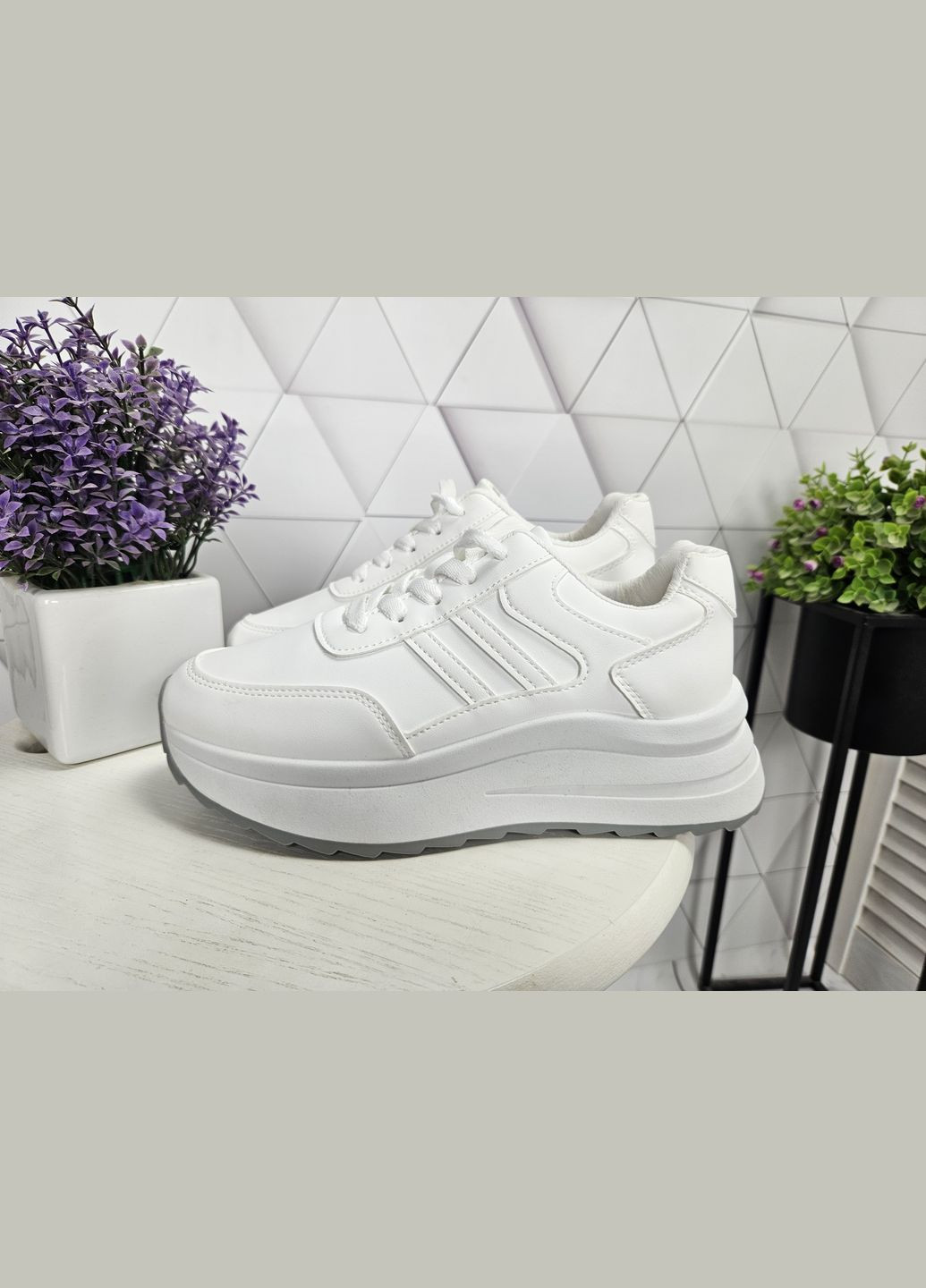 Белые кроссовки на платформе белые (24 см) sp-2950 No Brand