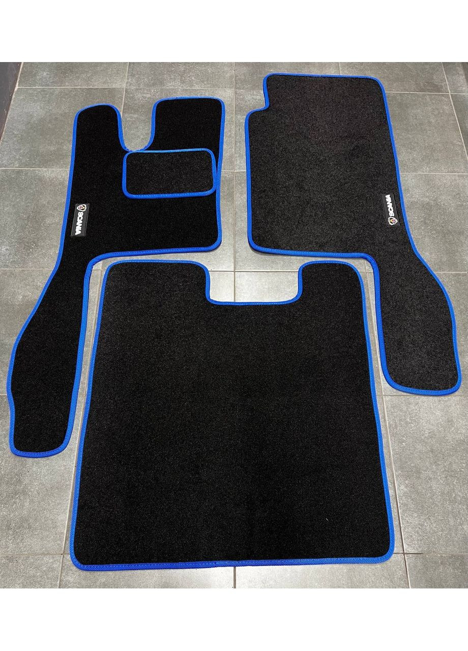 Ворсові килимки в салон для Scania - series 2017+, Чорні, синя окантовка Beltex R (368833366)