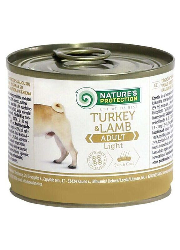 Adult Light Turkey & Lamb - Консервований корм з індичкою та ягням для схильних до повноти собак - 200 г Nature's Protection (368471395)