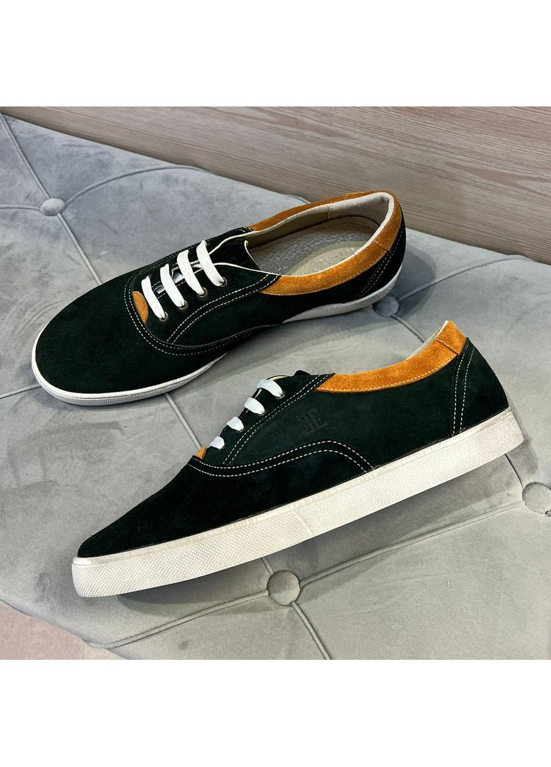 Темно-зелені чоловічі кеди зеленого кольору із натурального замшу. Fashion