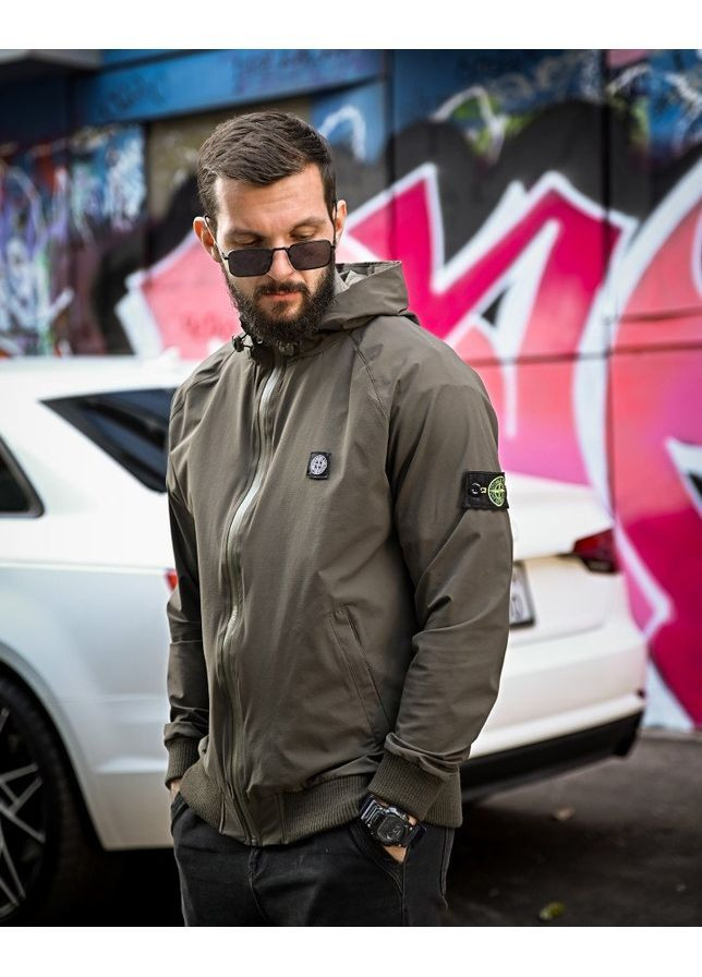 Оливковая демисезонная ветровка No Brand