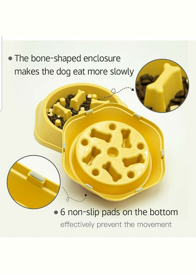 Миска для повільного годування собак жовта 24х17х5 см Ecotoys (270365794)