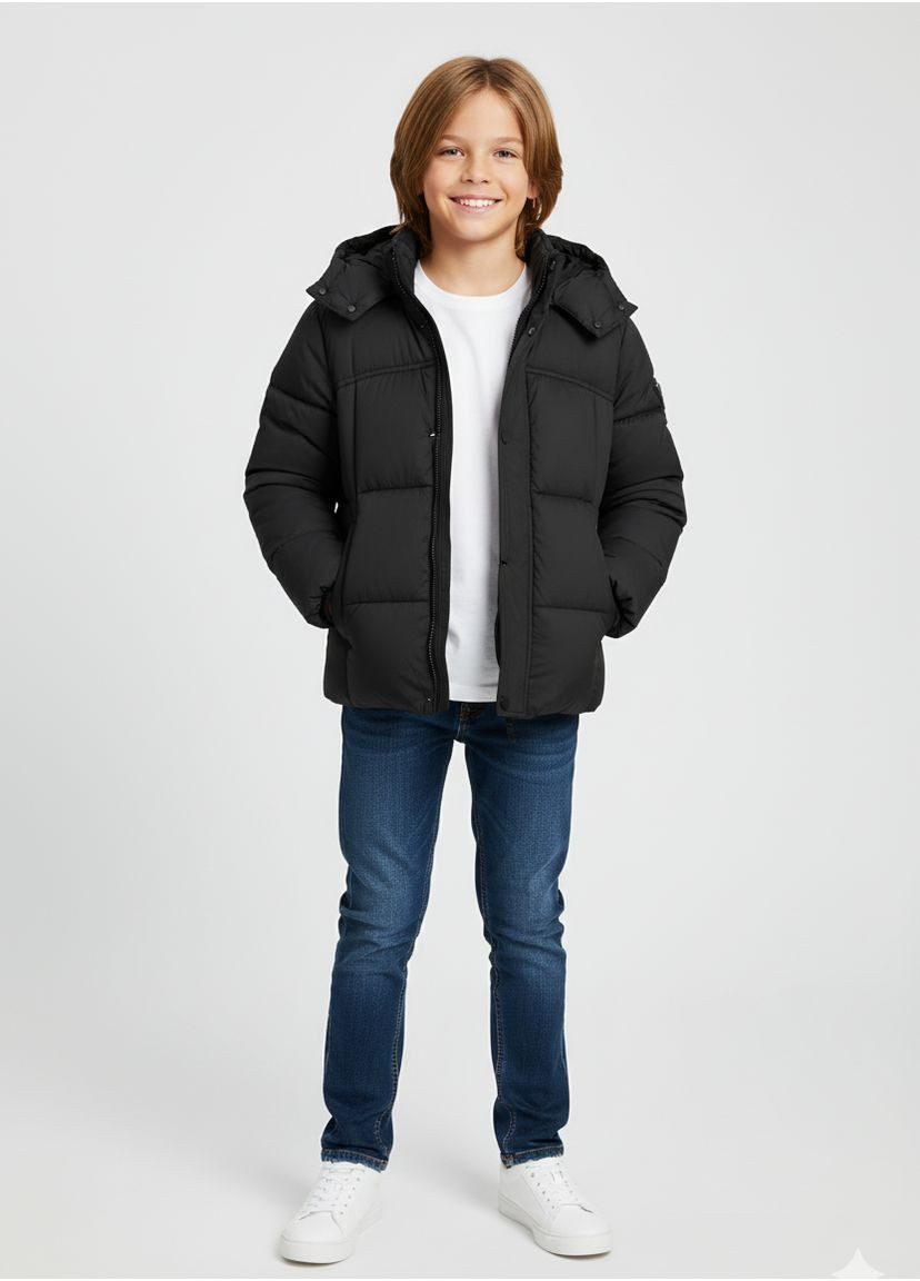 Чорна зимня куртка підліткова зимова з капюшоном чорна (a02) 164 No Brand