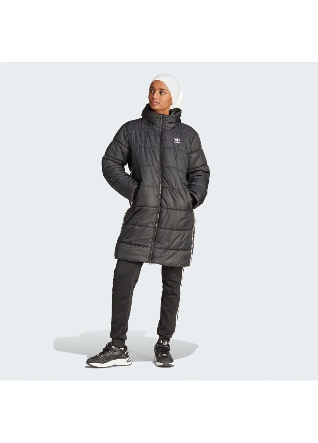 Черная женская парка adicolor long jacket black ii8456 adidas