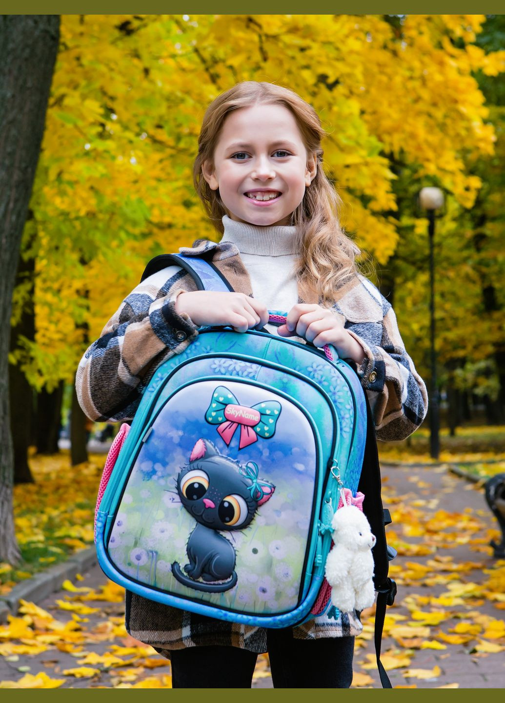 Школьный рюкзак (ранец) бирюзовый для девочки /SkyName с Котиком 36х30х16 см для начальной школы (5023) Winner (293815066)