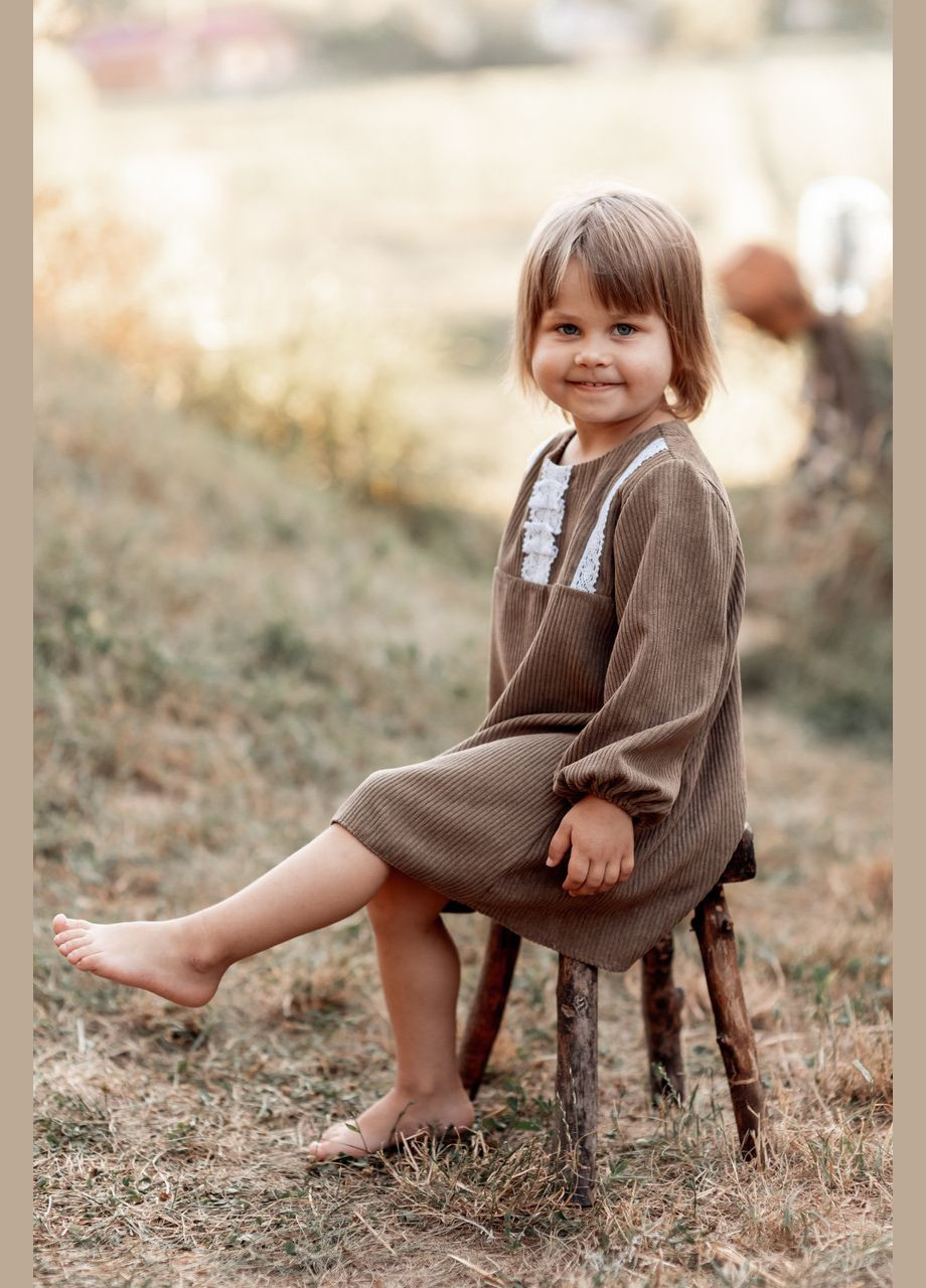 Коричневое детское вельветовое платье с кружевом V.O.G. (303106205)