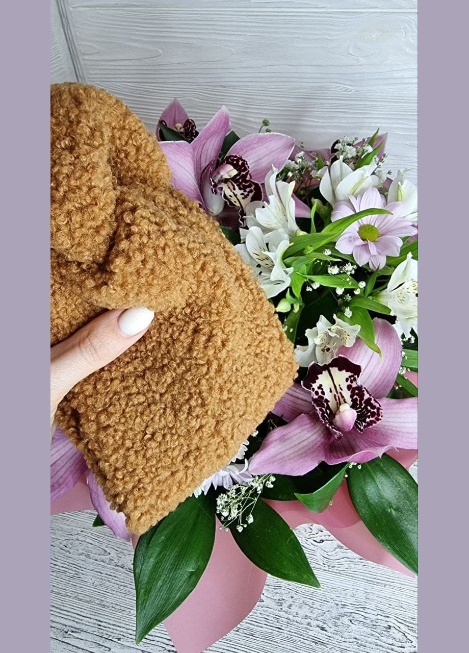 Повязка-чалма на голову теплая овечка Тедди коричневая No Brand (358204292)