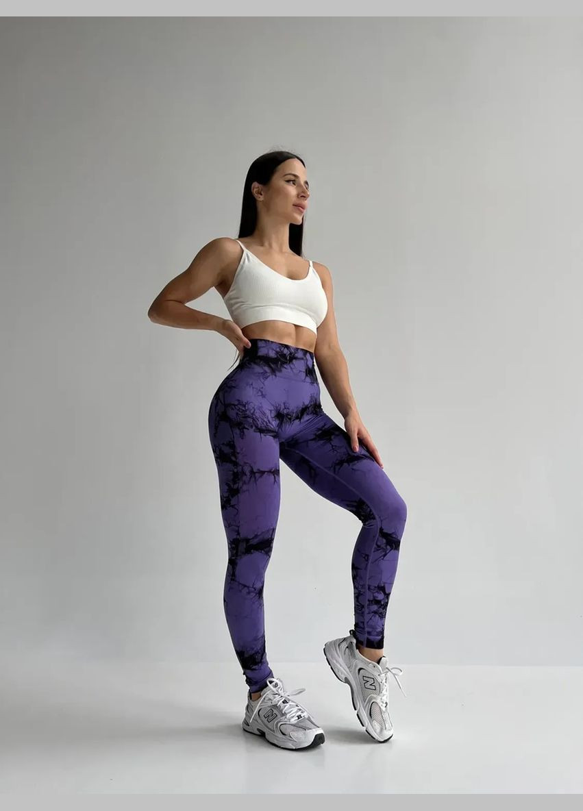 Легінси жіночі спортивні з пуш-ап Tie Dye 18915 L фіолетовий мармур Fashion (336874112)