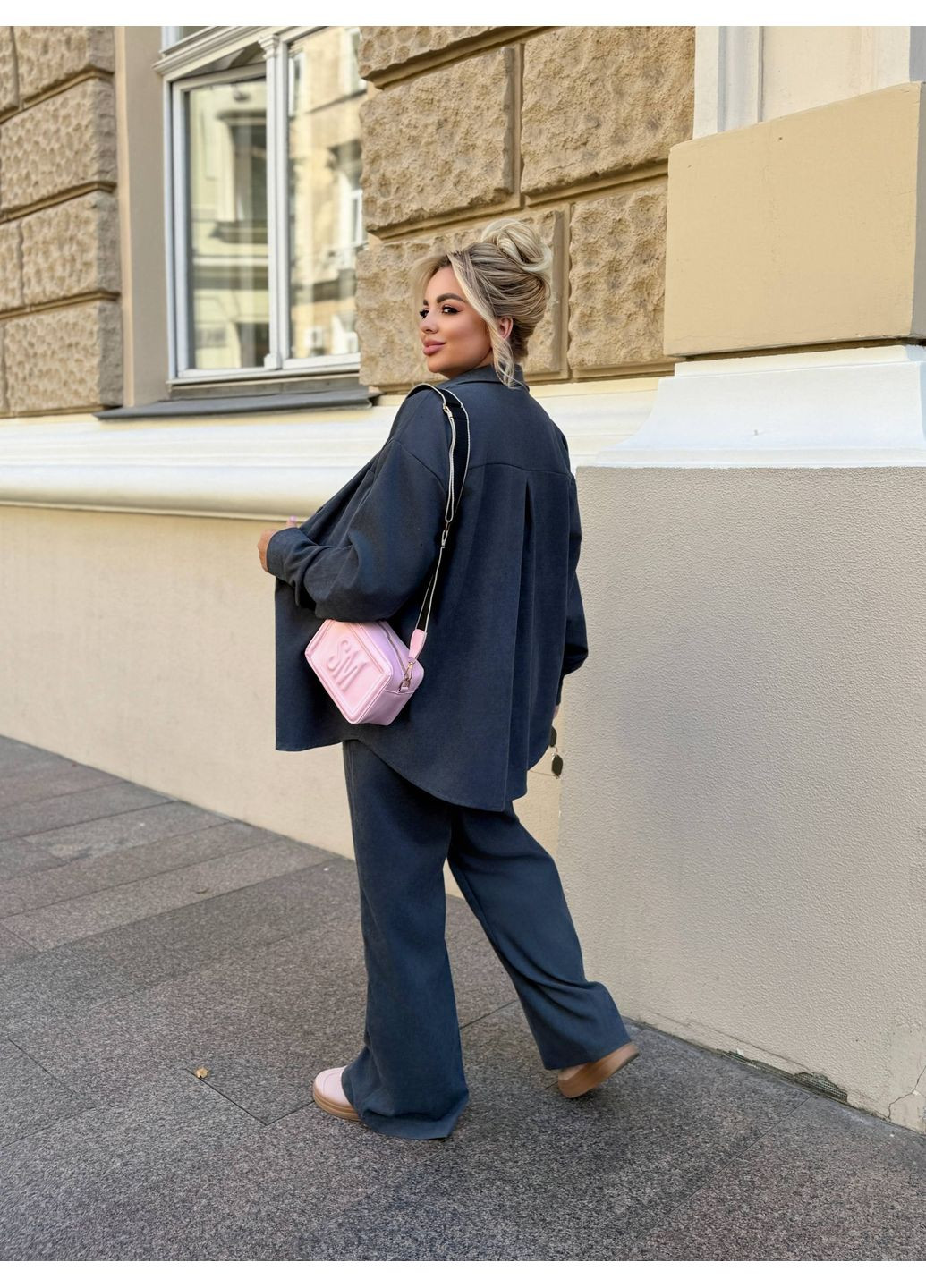 Костюм батал,микровельвет,рубашка свободного кроя и брюки с высокой посадкой Україна (355268081)