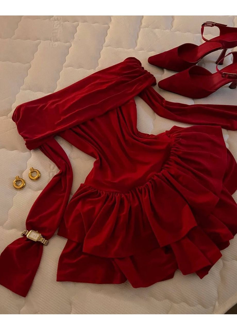 Червона святковий, кежуал жіноча сукня з воланами а-силует Style Point однотонна