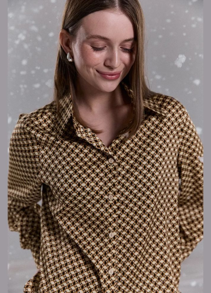 Бежевая карамельная свободная блуза с длинным рукавом бежевый mkaz6753-3 Modna KAZKA