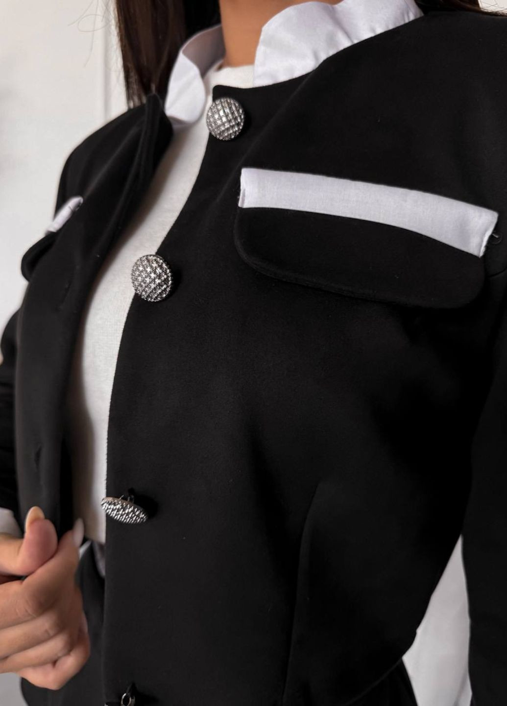 Изысканный костюм двойка: жакет на пуговицах + мини юбка-шорты Tik-Tak (324389264)