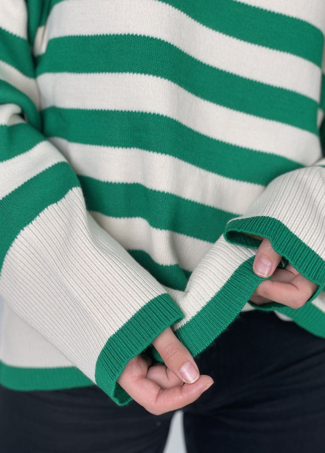 Зелений демісезонний джемпер у зелену смужку No Brand