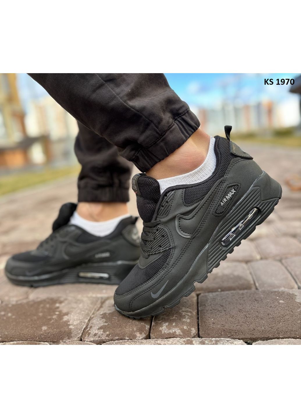 Чорні Осінні кросівки чоловічі nike air max 90 black cheap найк аір макс 90 No Brand