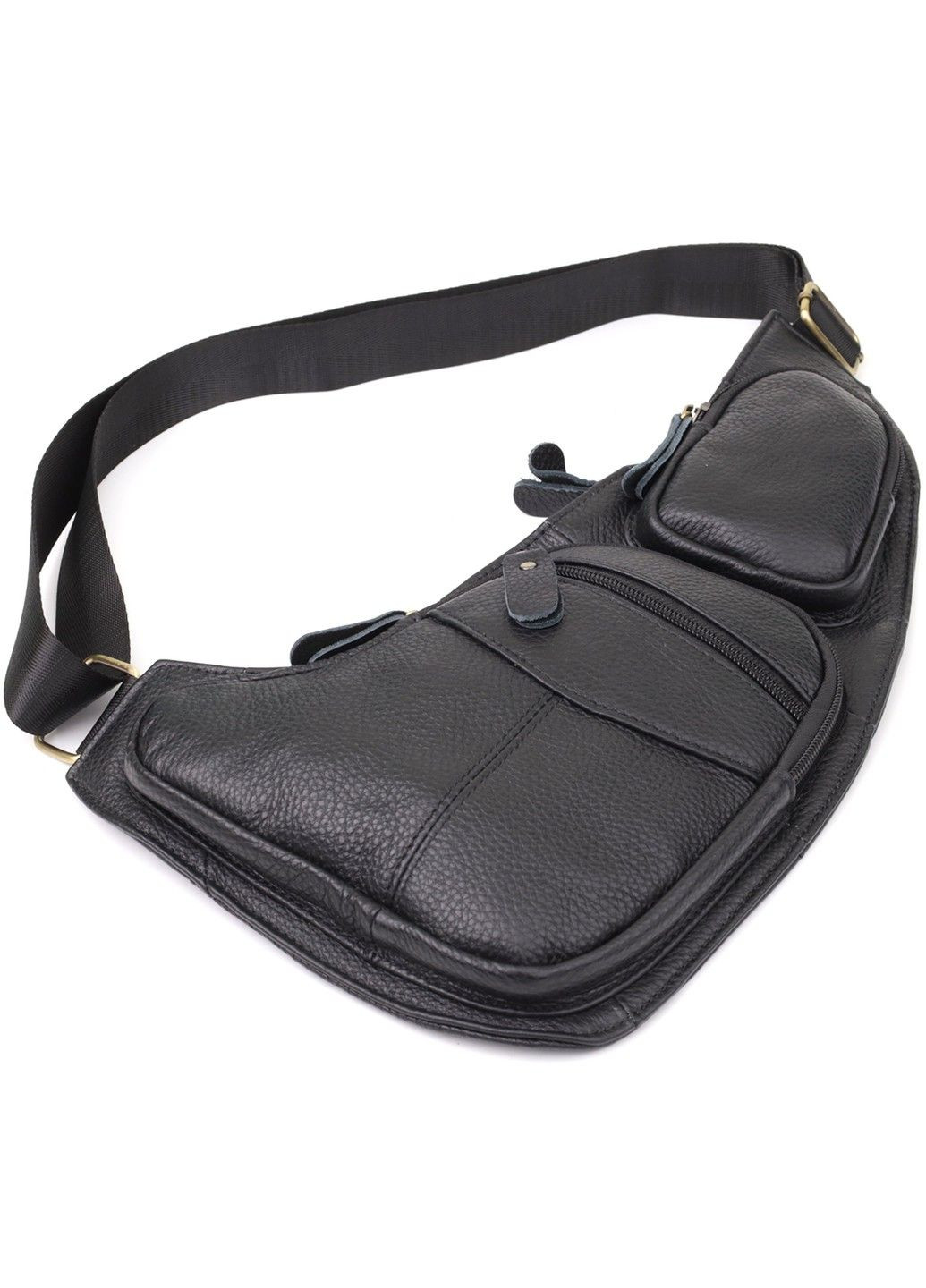 Стильна сумка для чоловіків з великою кількістю кишень із натуральної шкіри 22957 Чорний Vintage (356452101)