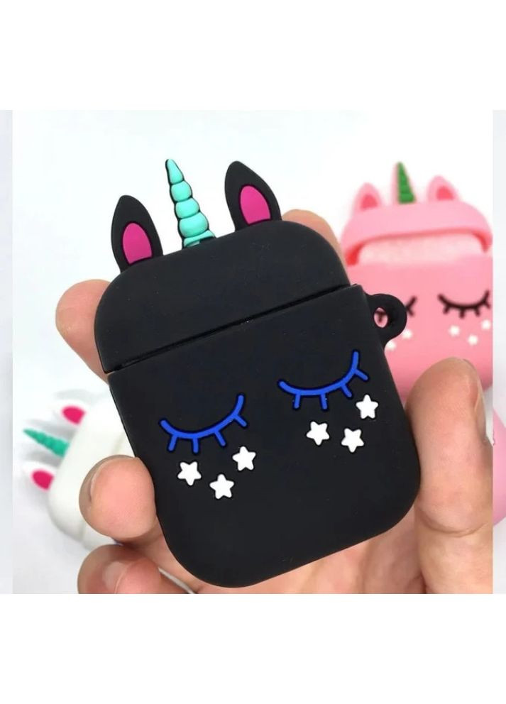 Чохол для навушників AirPods 1, 2 Єдиноріг чорний силіконовий Trends Airpods 1/2 (360897132)