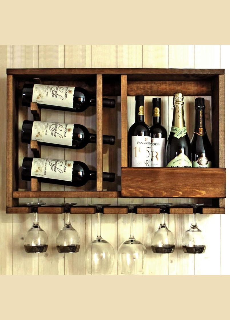 Настенная винная полка из дерева Харадай терракот (ПНК-016432) No Brand (327424701)