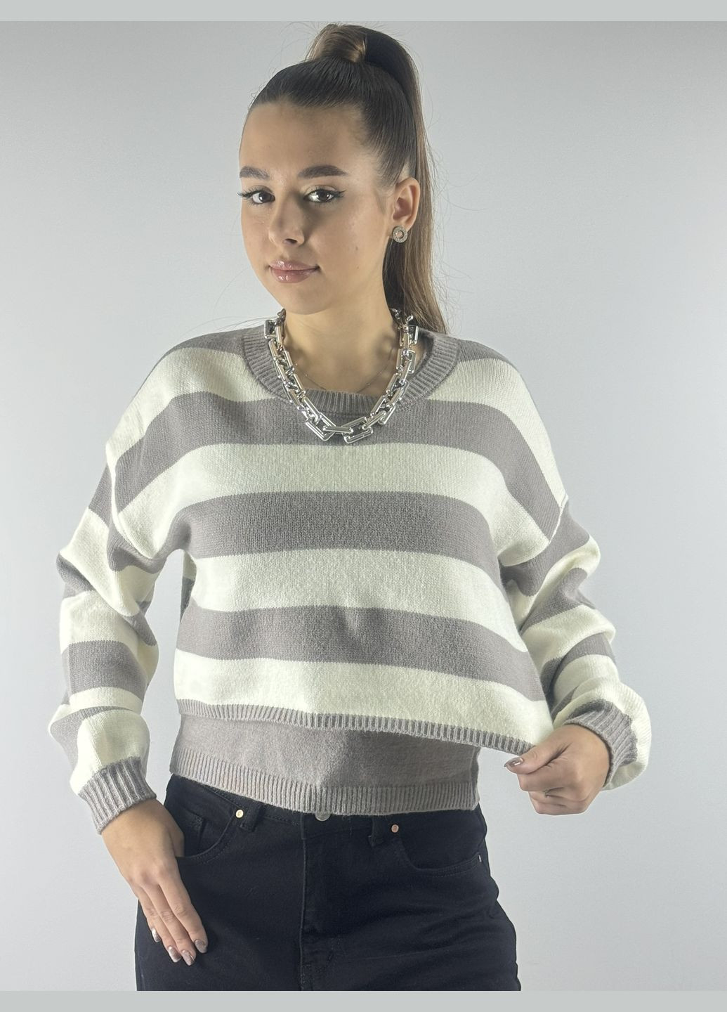 Кофта – комплект женская, вязаная, с майкой, в серую и белую полоску. Теплый и очень мягкий на ощупь Kor@Kor (312537618)