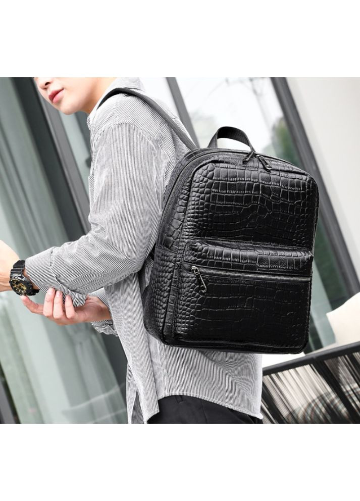 Шкіряний чоловічий рюкзак рептилія з натуральної шкіри чорний ранець для чоловіків з регульованими лямками ProDobro (363221677)