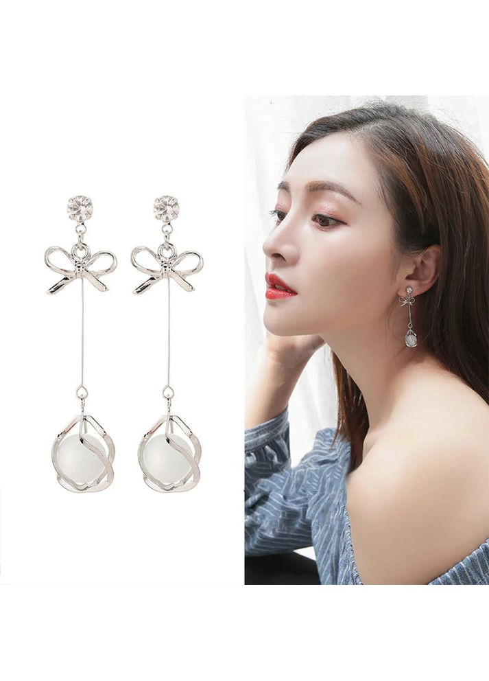 Сережки з бантом опалові довгі сережки-краплі No Brand (362205910)