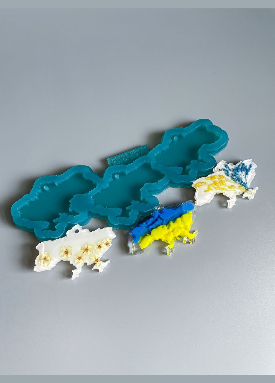 Молд 3в1 карта України 64*40*5 мм з отвором для брелоків силіконова форма молд для епоксидної смоли No Brand (370566474)