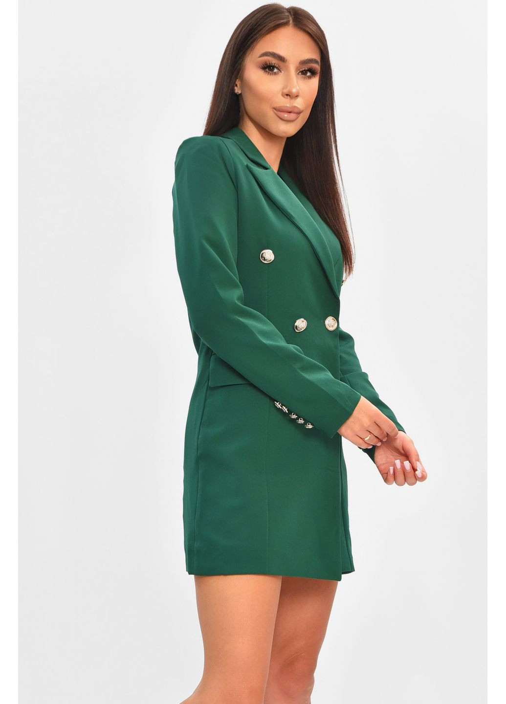 Зелена джинсова сукня-піджак жіноча однотонна зеленого кольору а-силует Let's Shop однотонна
