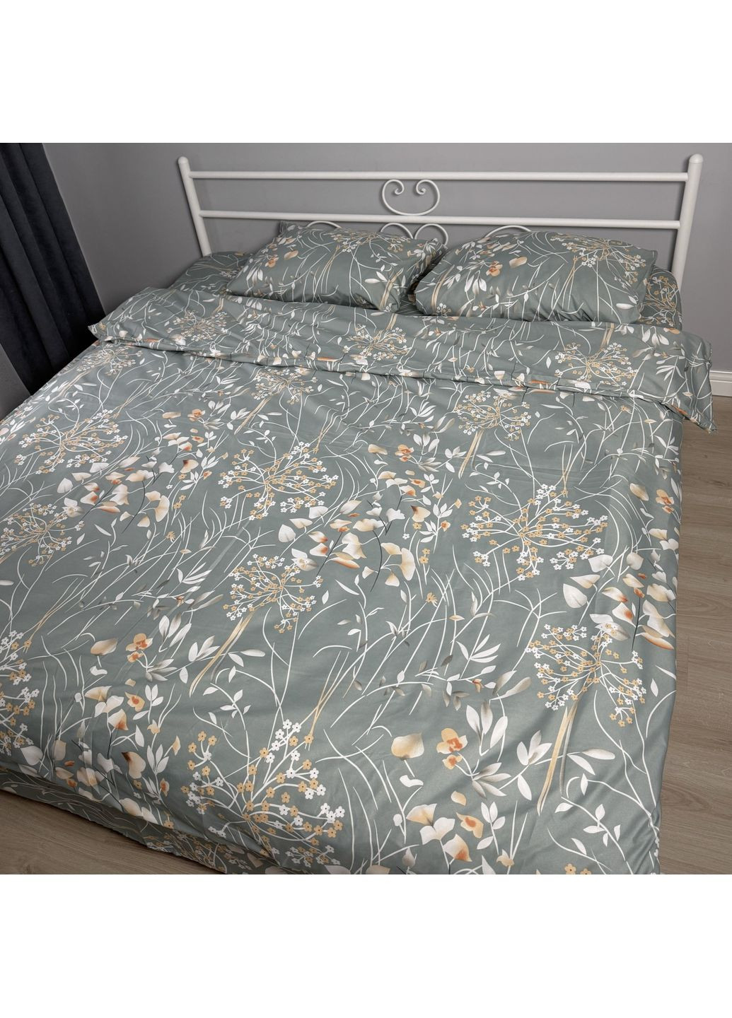 Постельное белье полуторное мятное Цветы Бязь Полиэстер 33283 Ananasko (367912869)