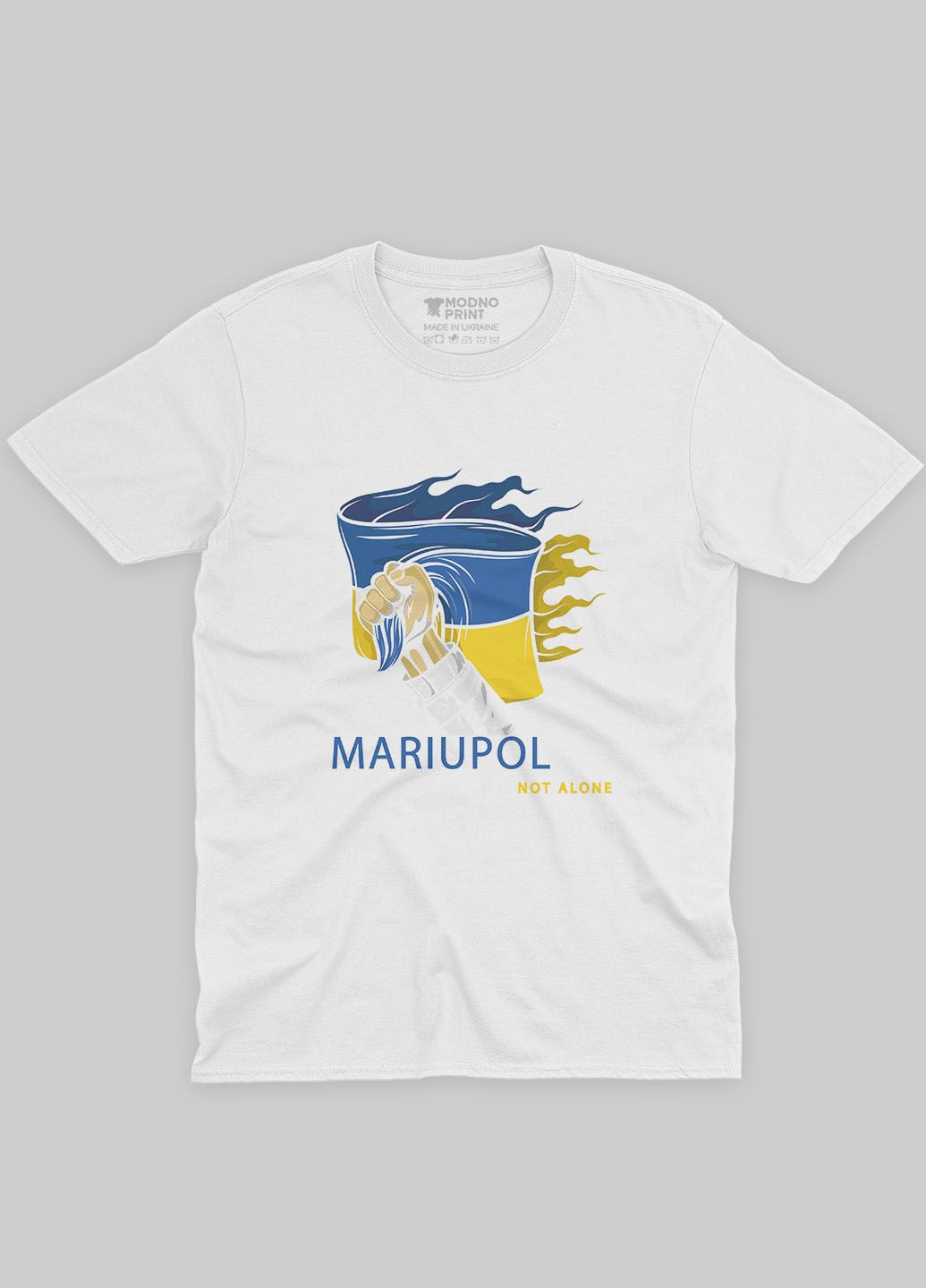 Белая демисезонная футболка для мальчика с патриотическим принтом мариуполь (ts001-3-whi-005-1-084-b) Modno