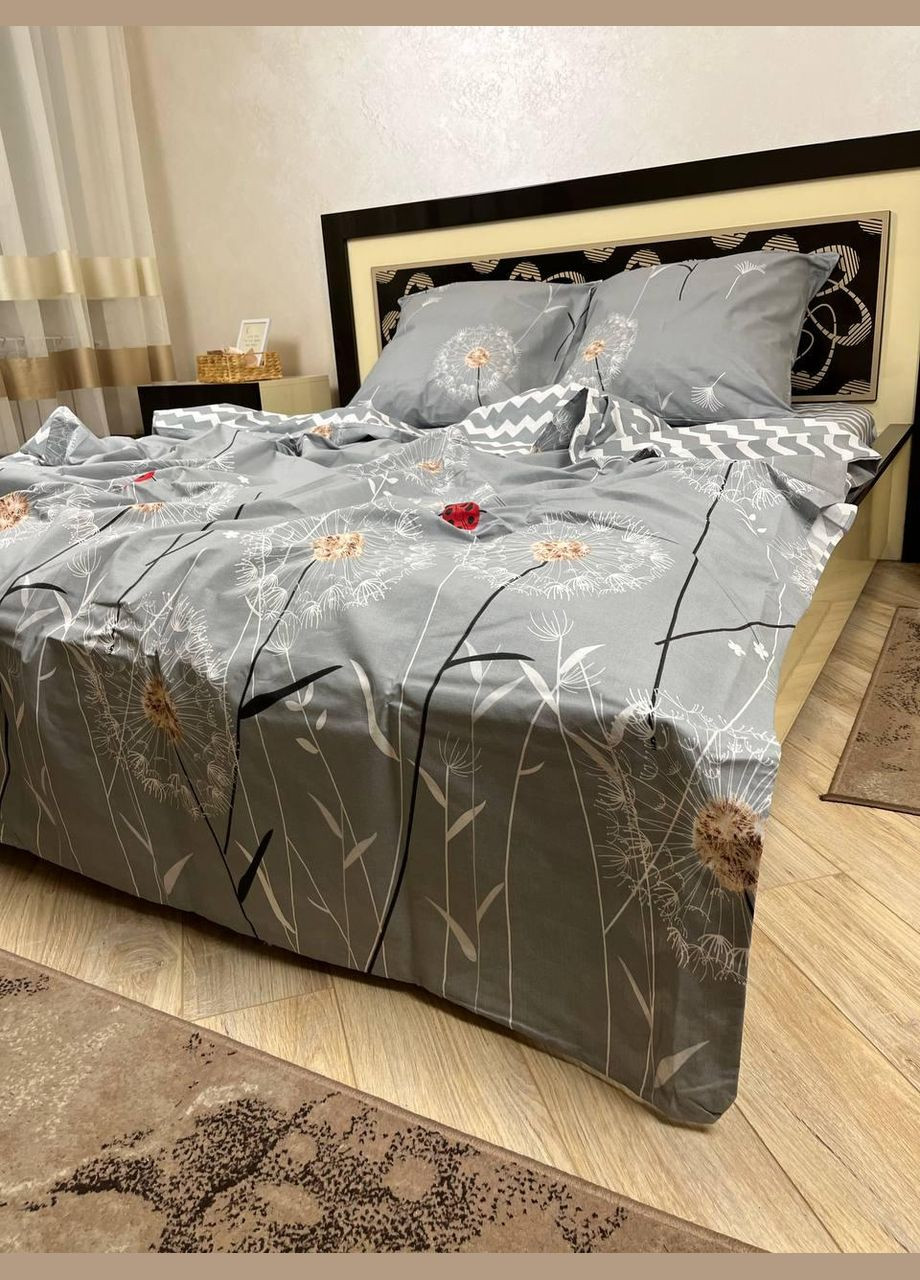 Постельное белье хлопковое Одуванчики Евро Простынь на резинке 160x200х20 Бязь Серое 70 х 70 No Brand (303700416)