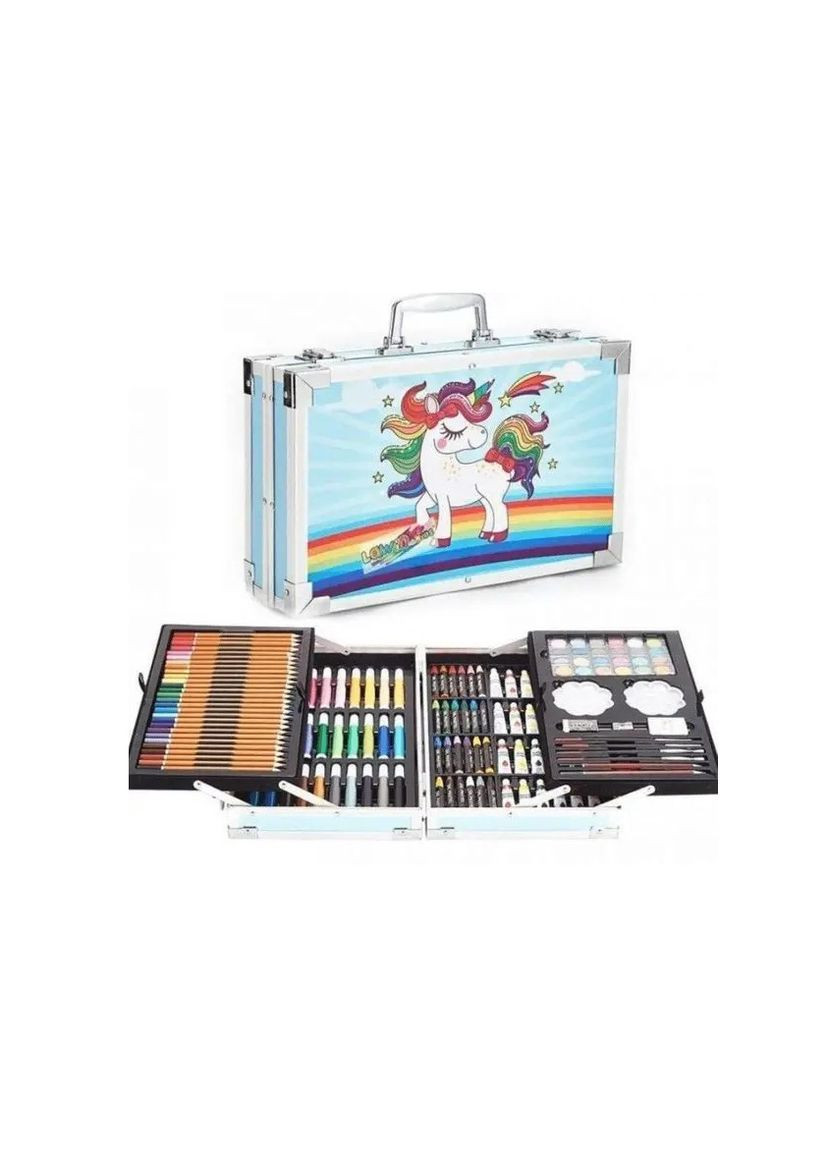 Набор для детского творчества и рисования 145 предметов юный художник в алюминиевом чемодане единорог Синий No Brand (282627324)