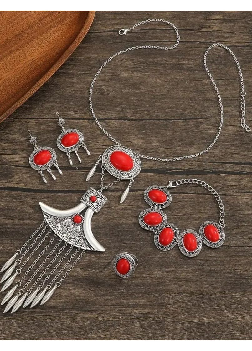 Этно стиль набор 4 бижутерии колье, серьги, браслет, кольцо, 1696 No Brand (353827955)