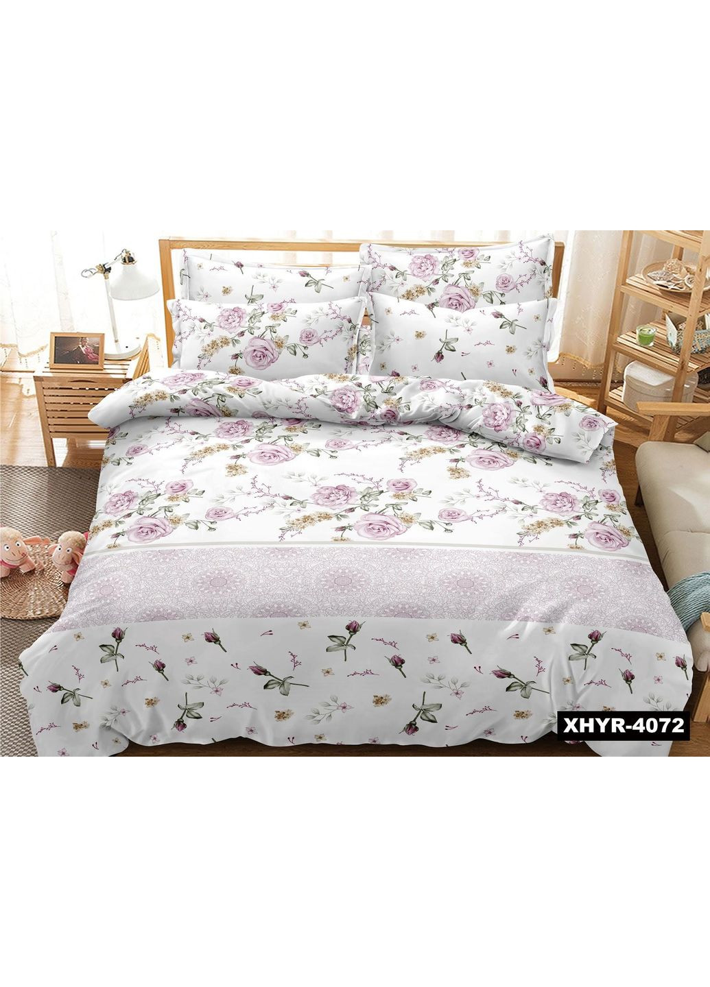 Постельное белье Двуспальное Пакистанская байка 180 x 220 см 4072 Белая 70 х 70 см No Brand (362202381)