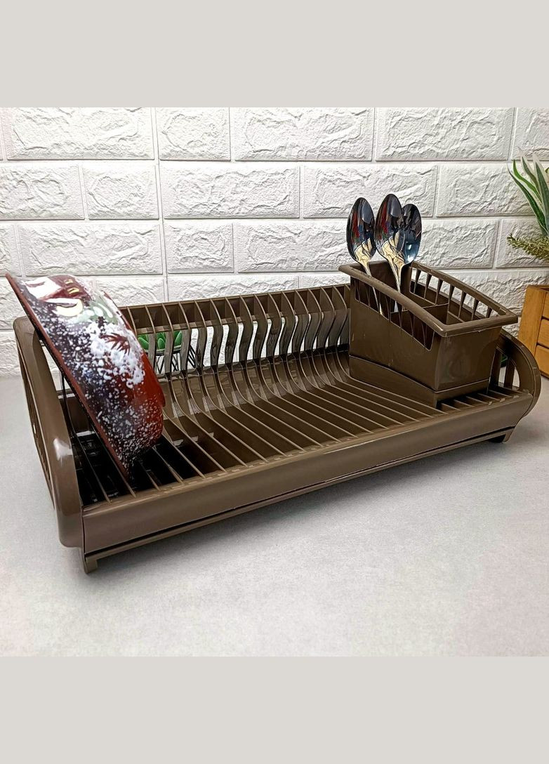 Пластикова сушарка для посуду з підставкою для сушіння столових приладів кольору фрапе Lamela (303721824)