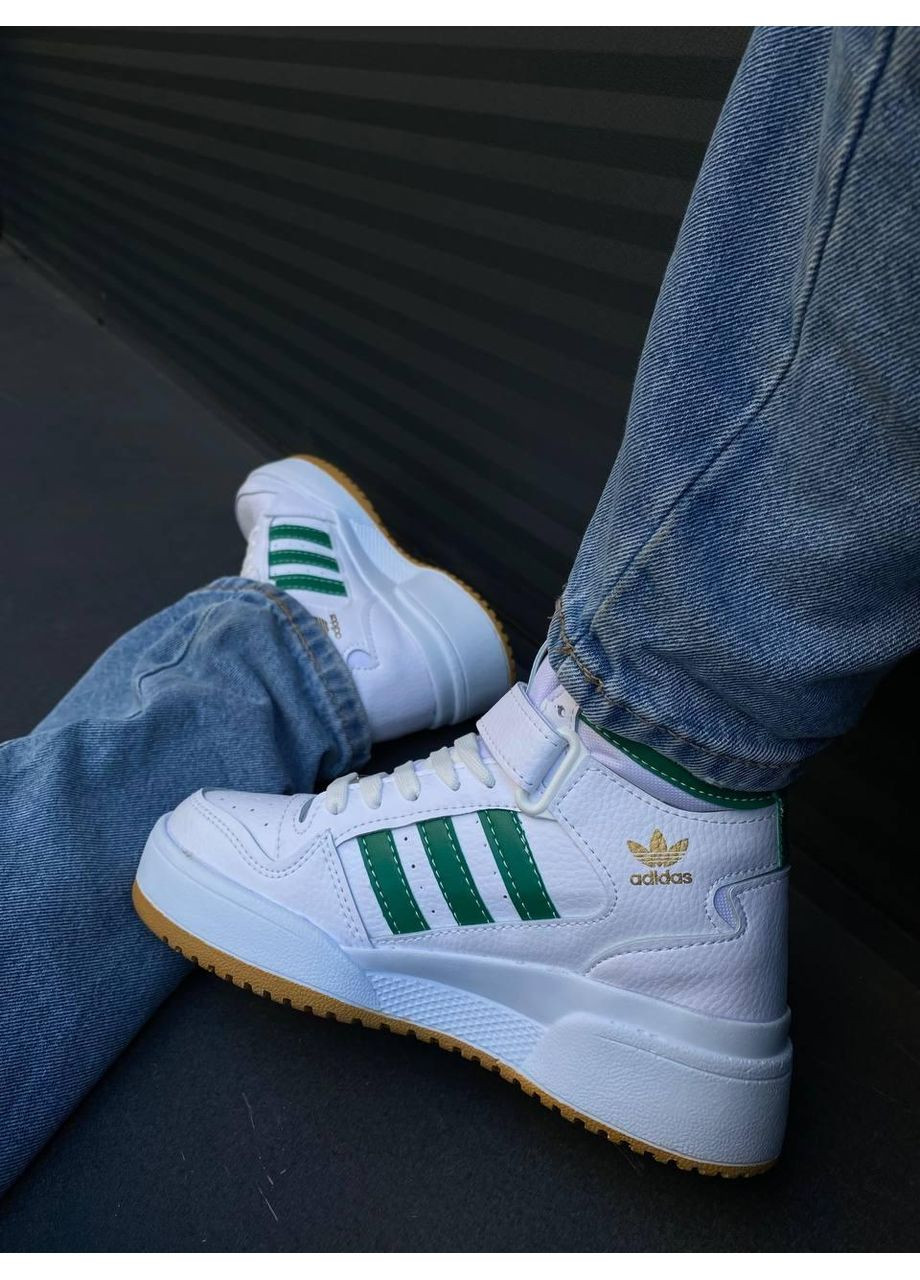 Серые демисезонные кроссовки мужские adidas forum white green high v2 адидас форум No Brand
