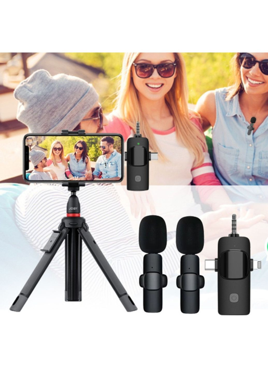 Петличний бездротовий мікрофон із шумозаглушенням lightning,type-c для камери, планшета, смартфона No Brand (282648521)