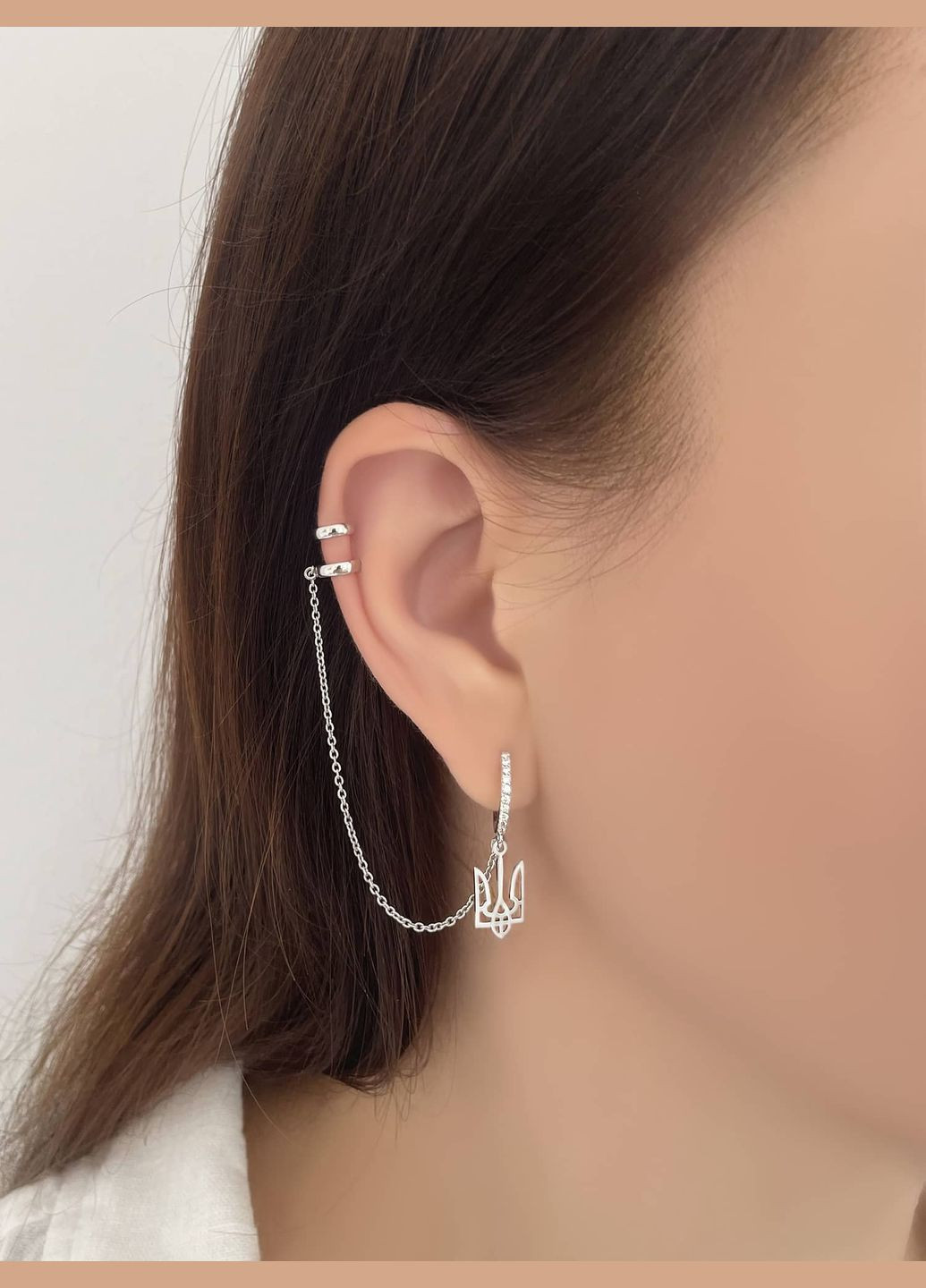 Серебряная серьга Тризуб с кафе (40024.2) IRIJ (331017173)