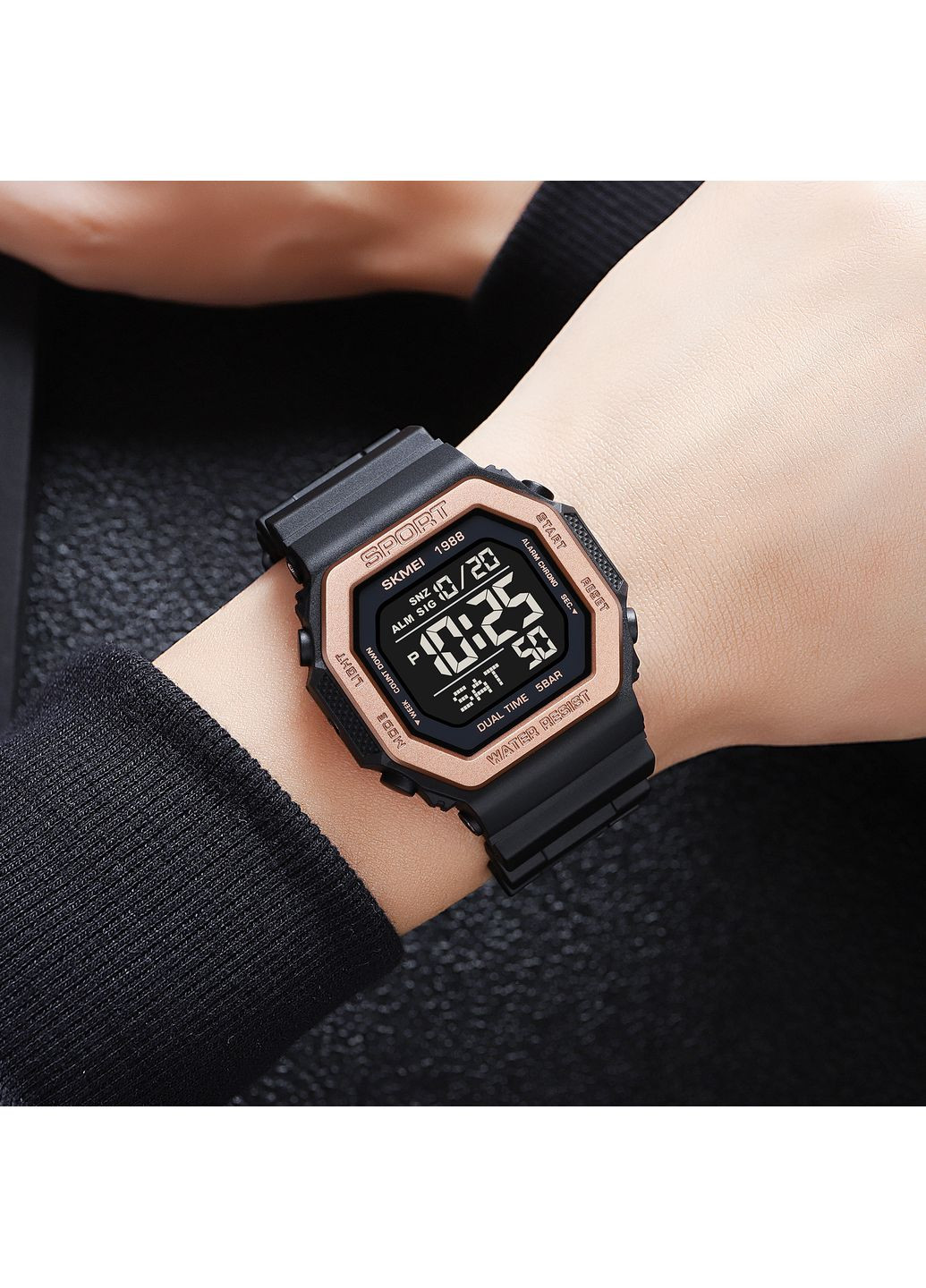 Годинник 1988RG Rose-Gold цифровий спортивний чоловічий з будильником і секундоміром водонепроникний 50м ProDobro (367264781)