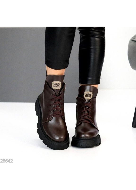 Зимові шкіряні коричневі черевики, зимові ботінки коричневі, ботінки шоколад, зимові черевики код 25642 Garti (365727292)