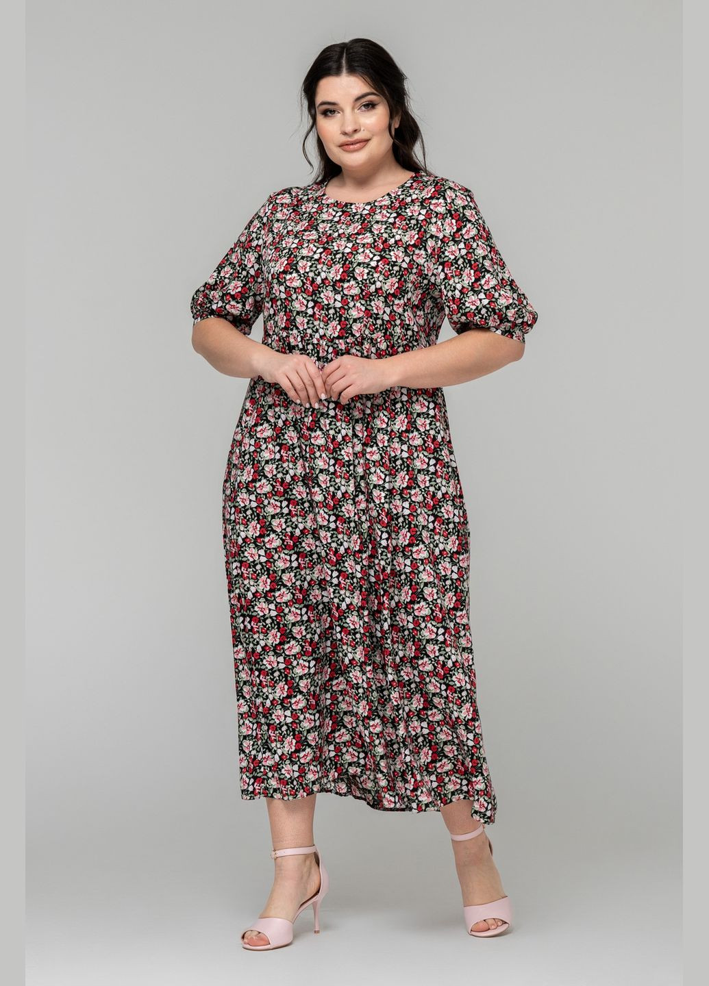 Комбінована жіноча літня сукня з відрізним ліфомта втачним рукавом на манжеті all posa (ap101221p) A'll Posa