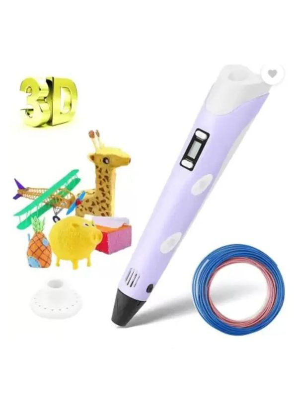 Детская 3D Ручка 3 с трафаретами для рисования с экраном Триде ручка Фиолетовая No Brand (345561555)