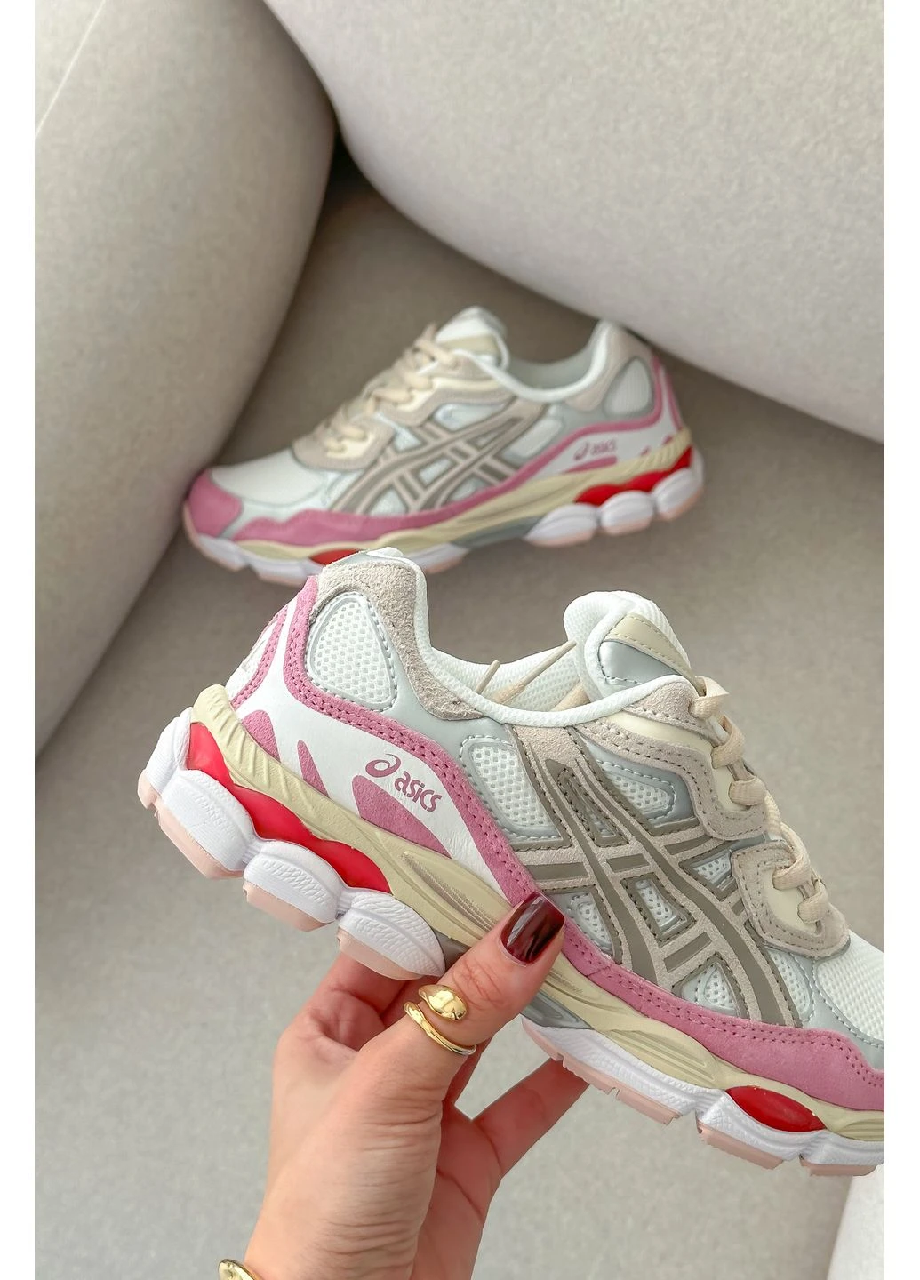 Білі Осінні кросівки чоловічі і жіночі asics gel-nyc white pink | асікс гель-нюк білі No Brand