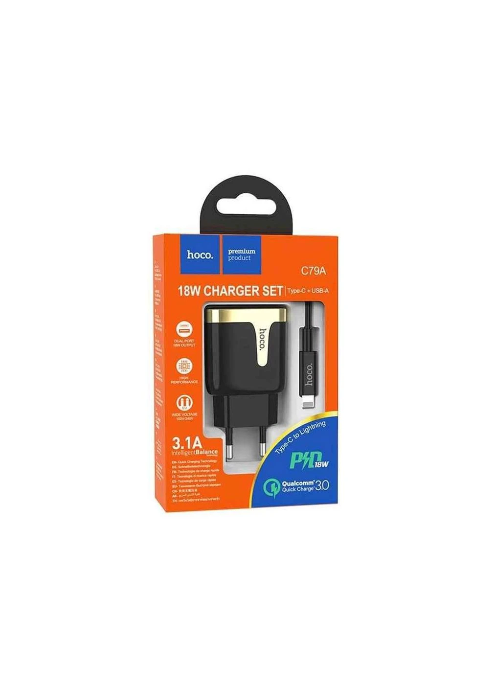 Сетевое зарядное устройство Type C to iPhone Lightning C79a PDQC3.0 ТМ Hoco (315140216)