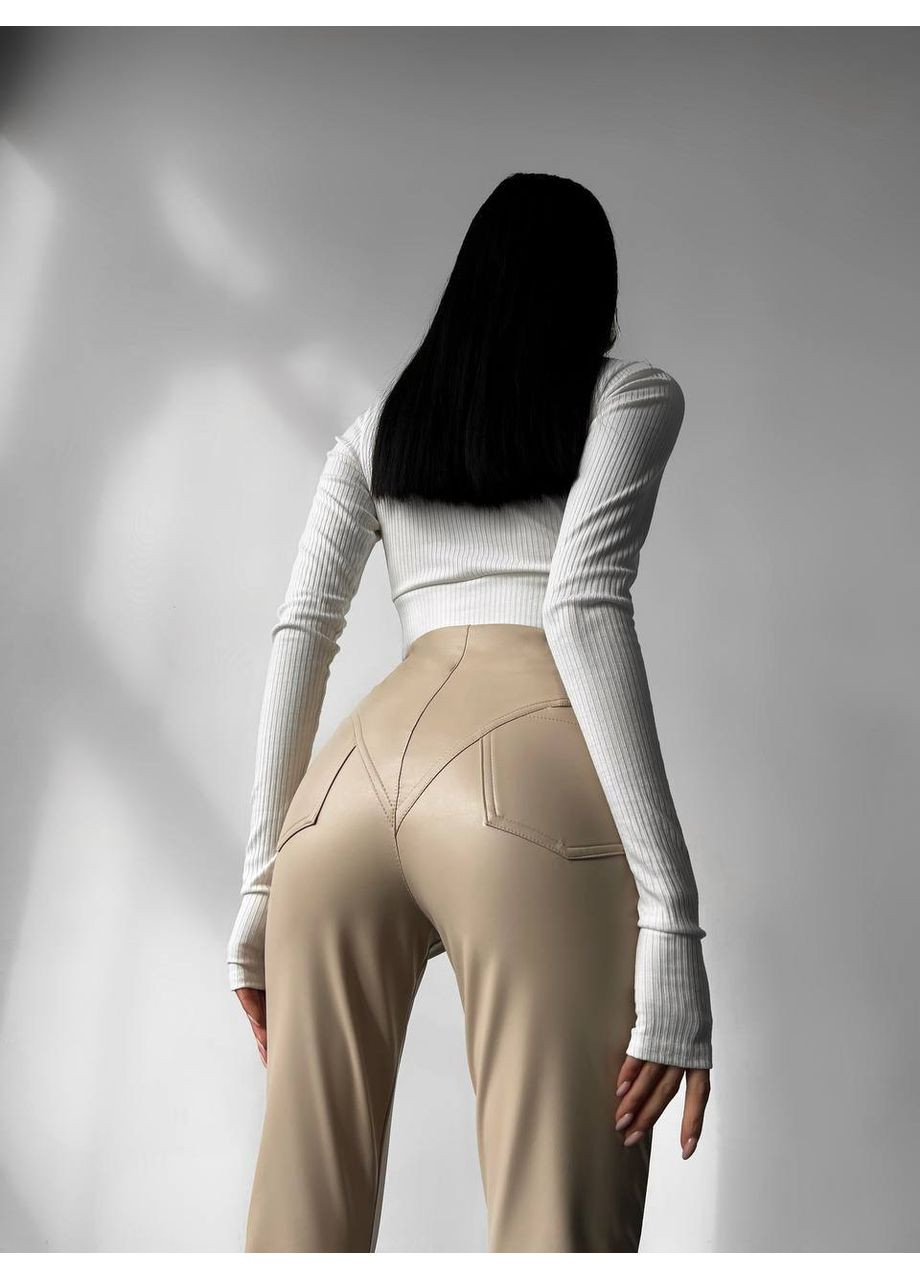 Бежевые демисезонные леггинсы из экокожи Україна