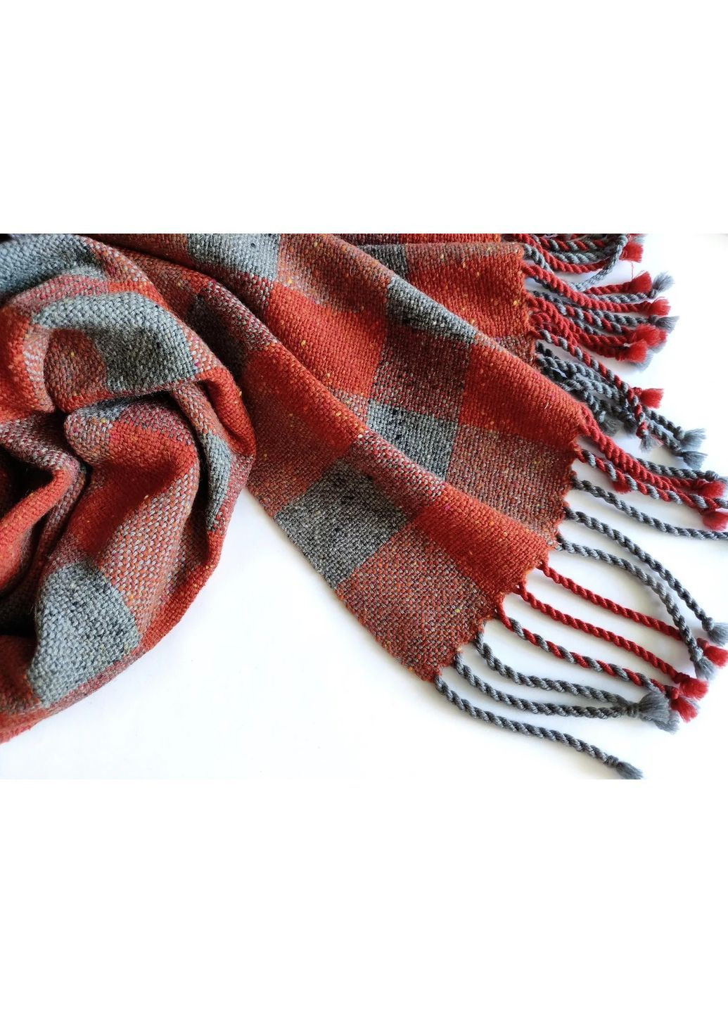 Тканый терракотово-серый твидовый шарф ручной работы в клетку No Brand (365818552)