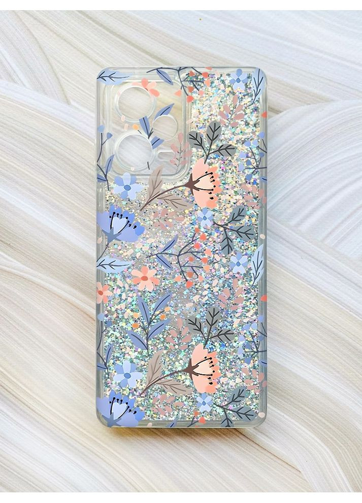 Чохол з плаваючими блискітками на Xiaomi Redmi Note 12 Pro Plus Сріблястий:: Квітковий фон (принт 371) CASE CONTROL (360709507)