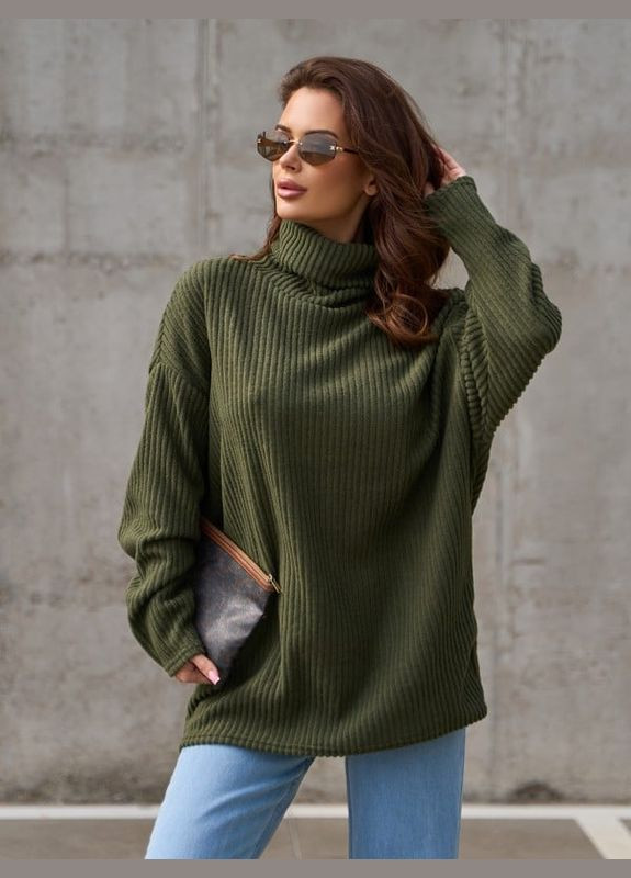 Оливковый (хаки) демисезонный свитер 13763 хаки ISSA PLUS