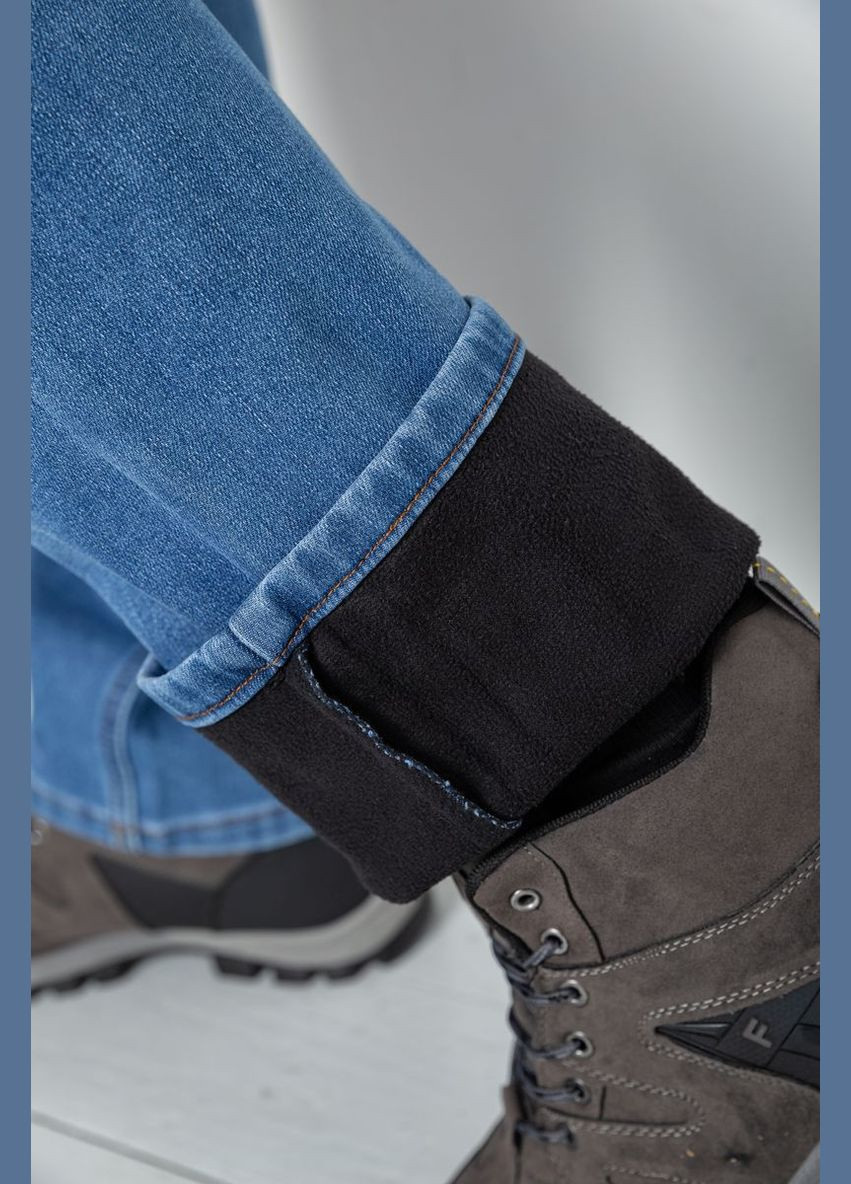 Синие демисезонные прямые джинсы мужские на флисе синие с потертостями размер 30 (sku_254r2407) Ager