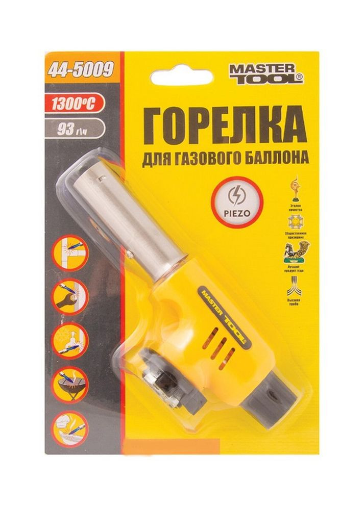 Горелка для газового баллона с пьезоподжигом GM "Комета", 1300*С, 1,3 кВт, 95 г/ч, Ø 20 мм (44-5009) Mastertool (320576174)