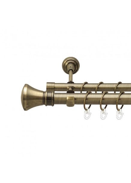 Карниз для штор Люксор металевий дворядний гладка труба кільце металеве Антик 25\19 мм 160 см ORVIT (299334960)