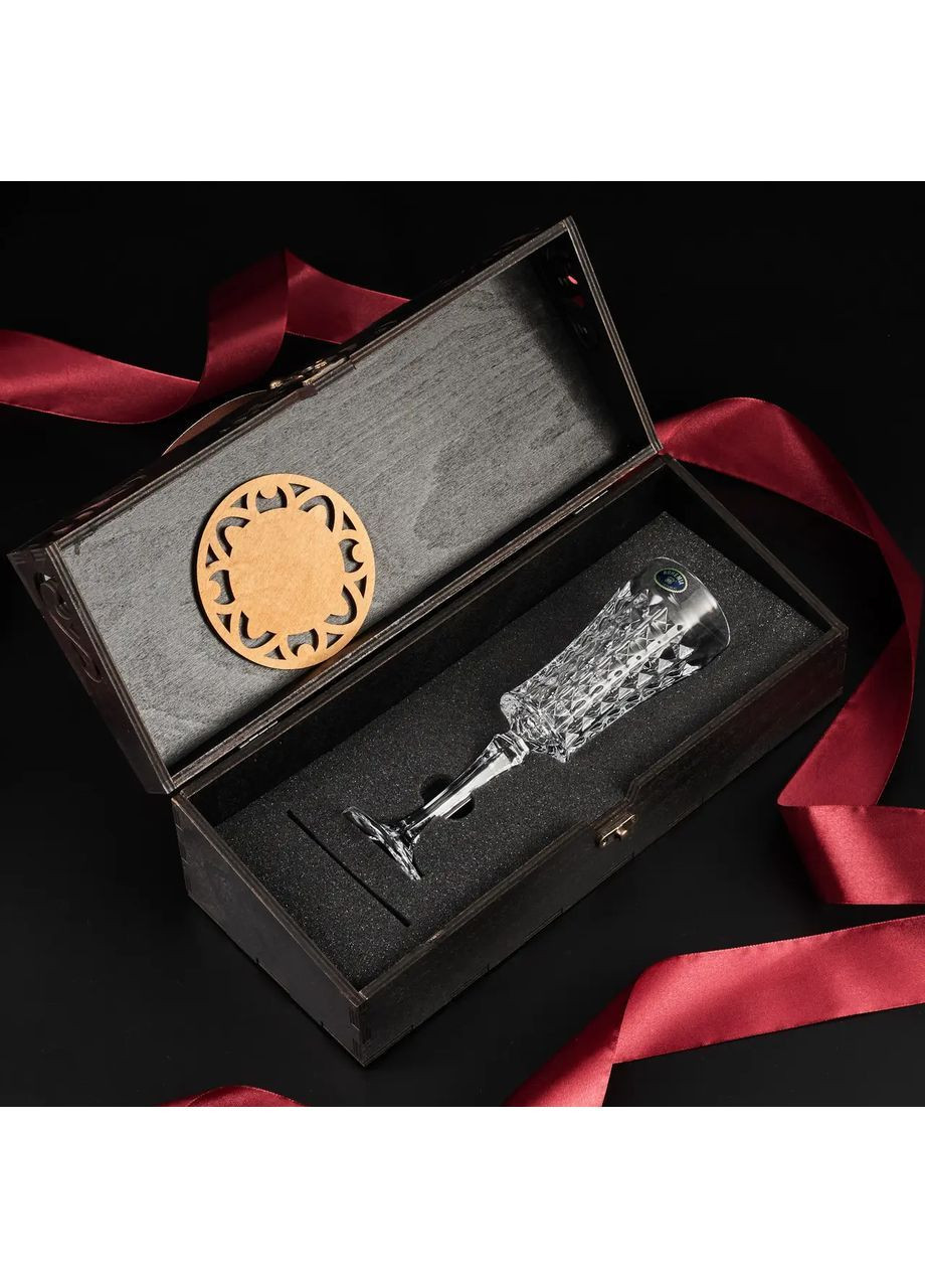 Набор для шампанского хрусталь 1 шт Bohemia Diamond 120 мл в деревянной коробке Handmade C12 (364488181)